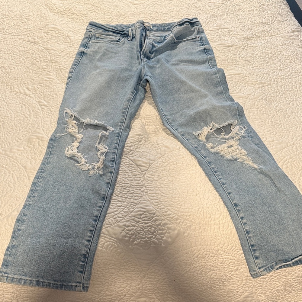 Good American Light Blue Distressed Straight Leg Jeans